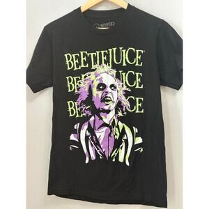 Beetlejuice Graphic T-Shirt Black Green Purple Horror Tee Size Small